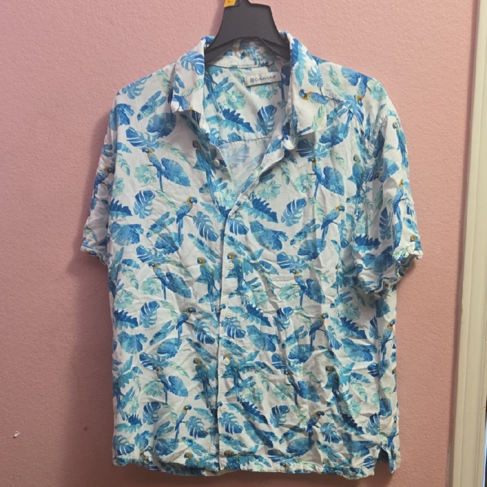 Reyn Spooner Blue and White Leaf Print Shirt
